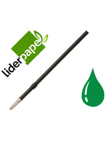 Recambio boligrafo liderpapel gummy touch retractil 10 mm tinta verde bolsa de 10 unidades