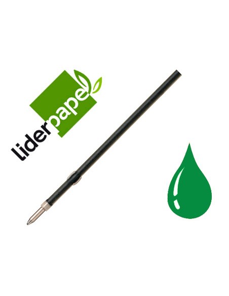 Recambio boligrafo liderpapel gummy touch retractil 10 mm tinta verde bolsa de 10 unidades