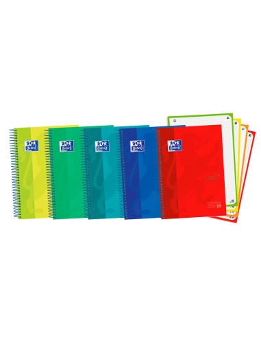 Cuaderno espiral oxford ebook 4 tapa extradura din a5 120 h microperforadas cuadro 5 mm colores vivos surtidos