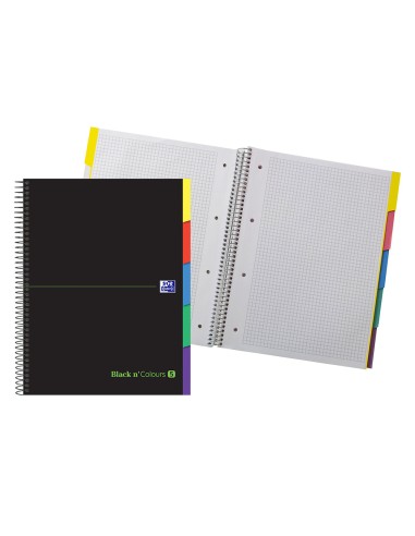 Cuaderno espiral oxford ebook 5 tapa extradura din a4 100 h con separadores cuadricula 5 mm black n colors verde
