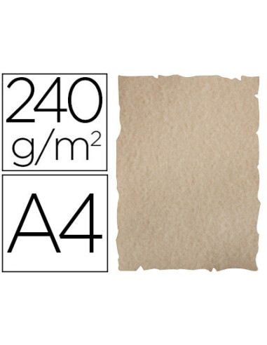 Papel color liderpapel pergamino con bordes a4 240g m2 arena pack de 10 hojas