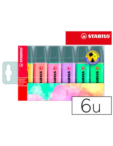 Rotulador stabilo boss pastel fluorescente 70 estuche de 6 unidades surtidas