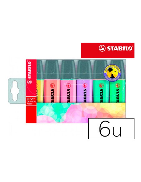 Rotulador stabilo boss pastel fluorescente 70 estuche de 6 unidades surtidas