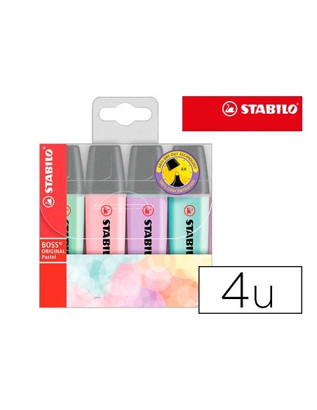 Rotulador stabilo boss pastel fluorescente 70 estuche de 4 unidades surtidas