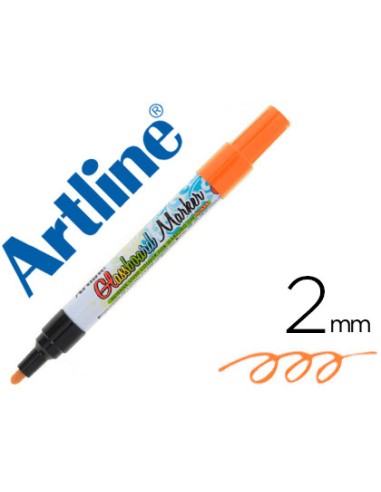 Rotulador artline glass marker especial cristal borrable en seco o humedo color naranja fluor