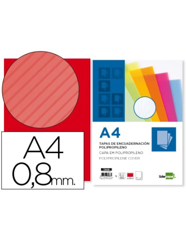 Tapa encuadernacion liderpapel polipropileno ondulado a4 08 mm rojo paquete de 50 unidades