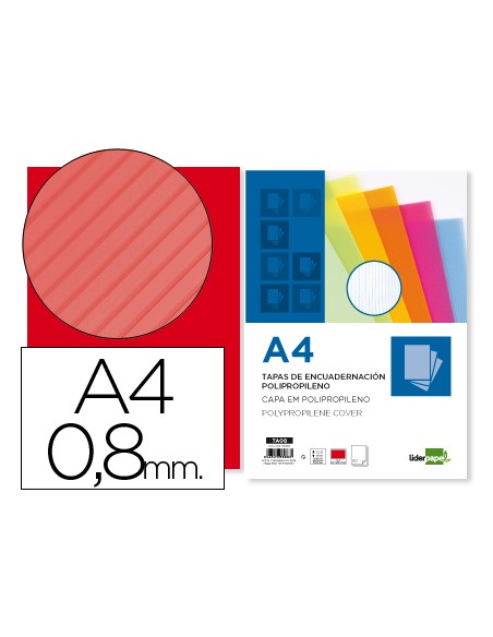 Tapa encuadernacion liderpapel polipropileno ondulado a4 08 mm rojo paquete de 50 unidades