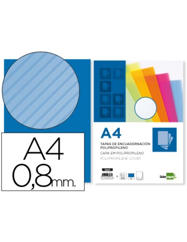 Tapa encuadernacion liderpapel polipropileno ondulado a4 08 mm azul paquete de 50 unidades