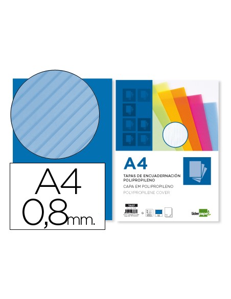 Tapa encuadernacion liderpapel polipropileno ondulado a4 08 mm azul paquete de 50 unidades