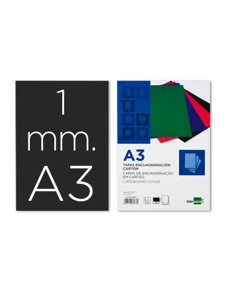 Tapa encuadernacion liderpapel carton a3 1mm negra paquete de 50 unidades