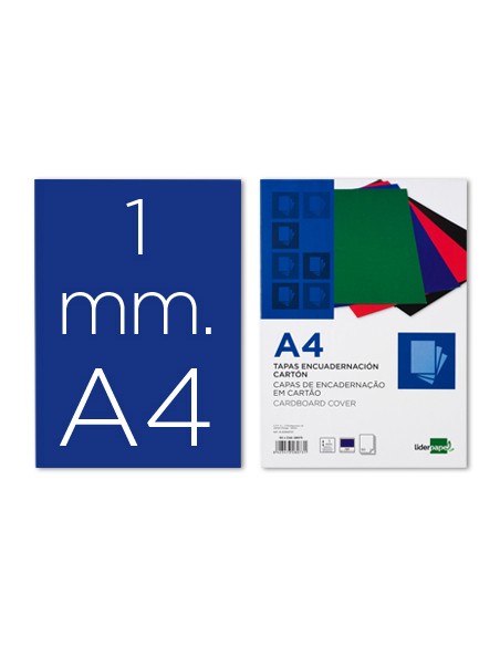 Tapa encuadernacion liderpapel carton a4 1mm azul paquete de 50 unidades