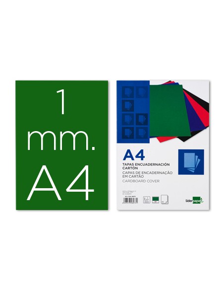 Tapa encuadernacion liderpapel carton a4 1mm verde paquete de 50 unidades