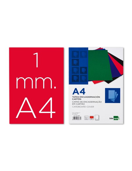 Tapa encuadernacion liderpapel carton a4 1mm roja paquete de 50 unidades