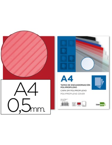 Tapa encuadernacion liderpapel polipropileno rayado a4 05mm rojo paquete de 100 unidades