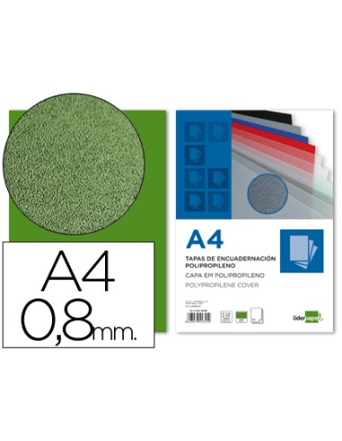 Tapa encuadernacion liderpapel polipropileno a4 08mm verde opaco paquete de 50 unidades