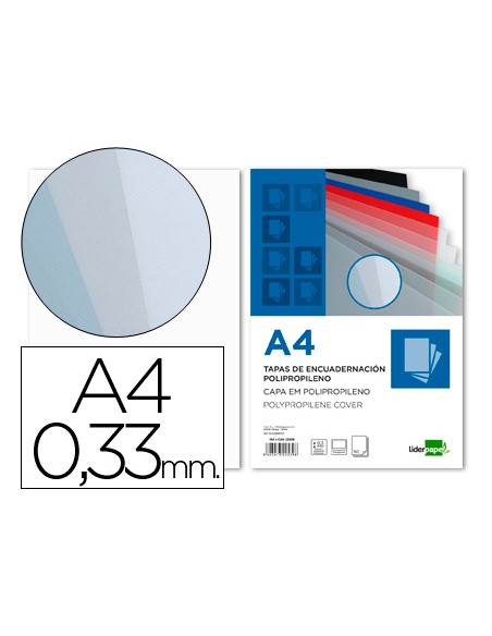 Tapa encuadernacion liderpapel polipropileno a4 033mm translucida paquete de 150 unidades