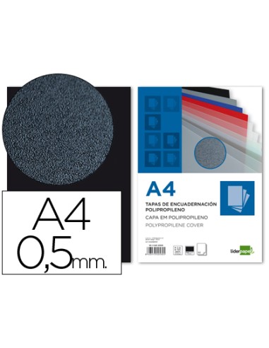 Tapa encuadernacion liderpapel polipropileno a4 05mm negro opaco paquete de 100 unidades