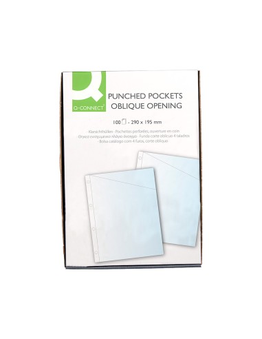 Funda q connect corte oblicuo 290x195 mm cristal 4 taladros pvc 90 mc caja de 100 unidades