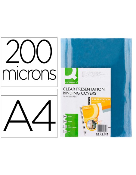 Tapa de encuadernacion q connect pvc din a4 incolora 200 mc paquete de 100 unidades