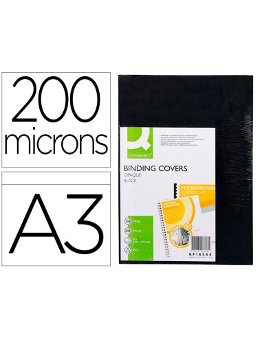 Tapa de encuadernacion q connect pvc din a3 opaca negra 200 mc caja de 100 unidades
