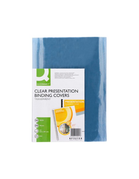 Tapa de encuadernacion q connect pvc din a3 incolora 200 mc caja de 100 unidades