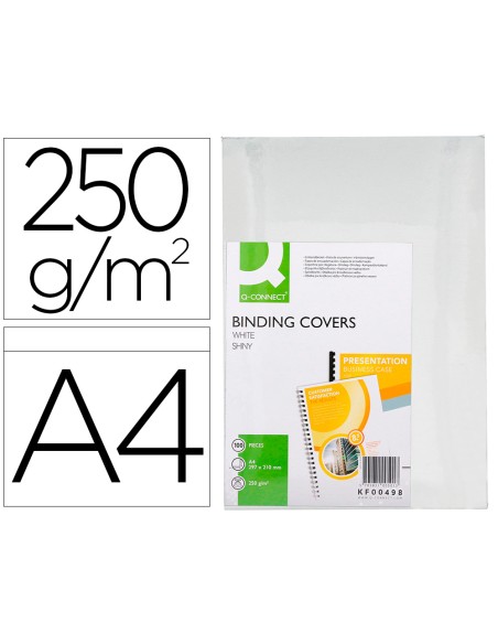 Tapa de encuadernacion q connect carton din a4 blanco brillante 250 gr caja de 100 unidades