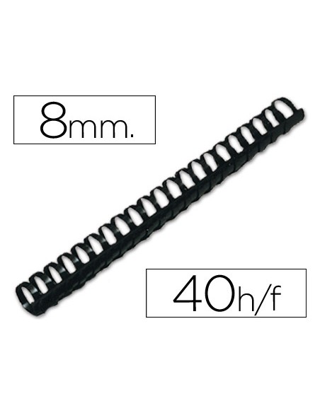 Canutillo q connect redondo 8 mm plastico negro capacidad 40 hojas caja de 100 unidades