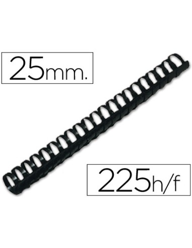 Canutillo q connect redondo 25 mm plastico negro capacidad 225 hojas caja de 50 unidades