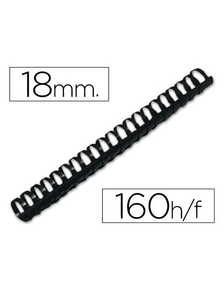Canutillo q connect redondo 18 mm plastico negro capacidad 160 hojas caja de 50 unidades