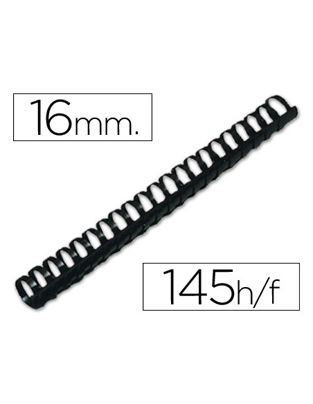 Canutillo q connect redondo 16 mm plastico negro capacidad 145 hojas caja de 50 unidades