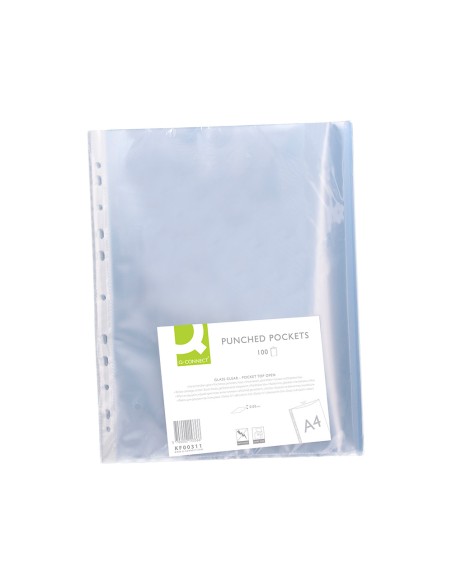 Funda multitaladro q connect din a4 50 mc cristal bolsa de 100 unidades