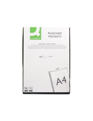 Funda multitaladro q connect din a4 100 mc cristal bolsa de 100 unidades