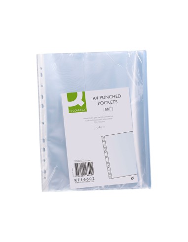 Funda multitaladro q connect din a4 100 mc cristal caja de 100 unidades