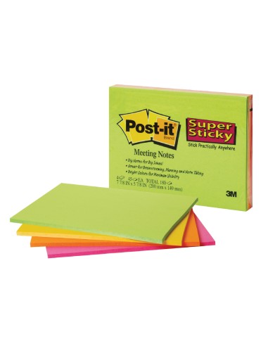 Bloc de notas adhesivas quita y pon post it super sticky 149x98 mm con 45 hojas pack de 4 unidades colores neon