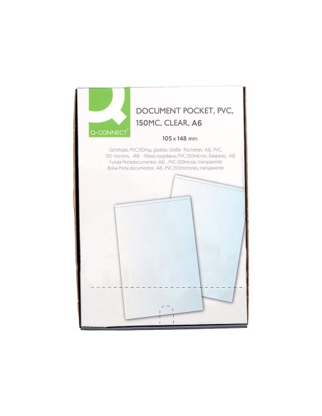 Funda portadocumento q connect din a6 150 micras pvc transparente con unero 105x148 mm
