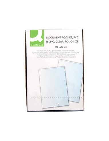 Funda portadocumento q connect din a5 150 micras pvc transparente con unero 148x210 mm