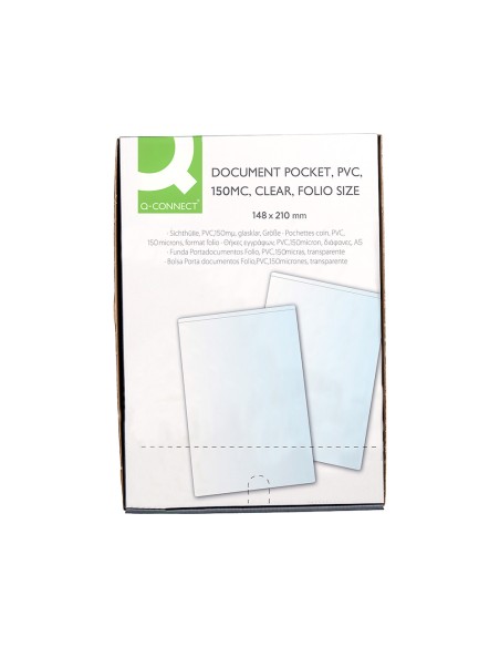 Funda portadocumento q connect din a5 150 micras pvc transparente con unero 148x210 mm