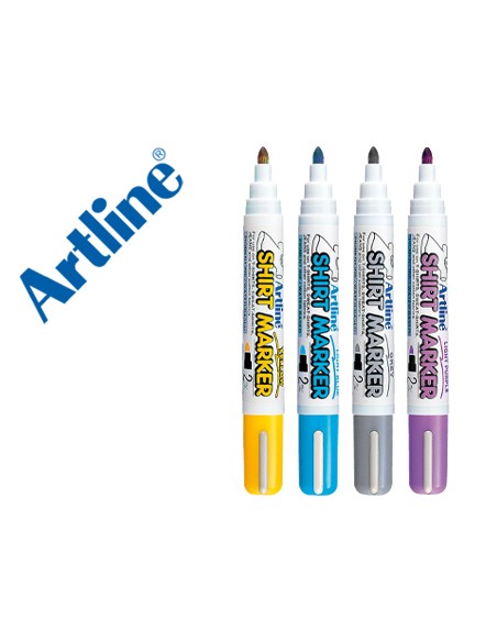 Rotulador artline camiseta ekt 2 amarillogrisceleste y violeta punta redonda 2 mm uso en camiseta caja de 4