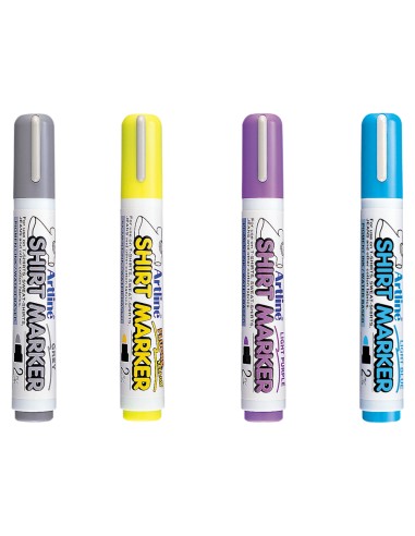 Rotulador artline camiseta ekt 2 amarillogrisceleste y violeta punta redonda 2 mm uso en camiseta caja de 4