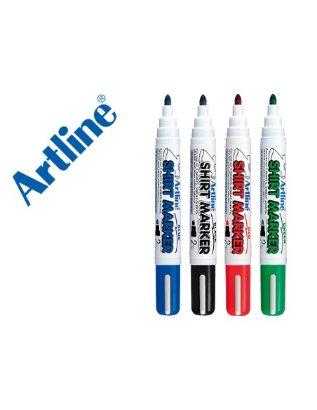 Rotulador artline camiseta ekt 2 negro rojo azul y verde punta redonda 2 mm para uso en camiseta caja de 4