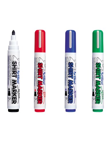 Rotulador artline camiseta ekt 2 negro rojo azul y verde punta redonda 2 mm para uso en camiseta caja de 4