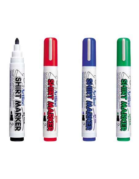 Rotulador artline camiseta ekt 2 negro rojo azul y verde punta redonda 2 mm para uso en camiseta caja de 4