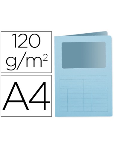 Subcarpeta cartulina q connect din a4 azul con ventana transparente 120 gr