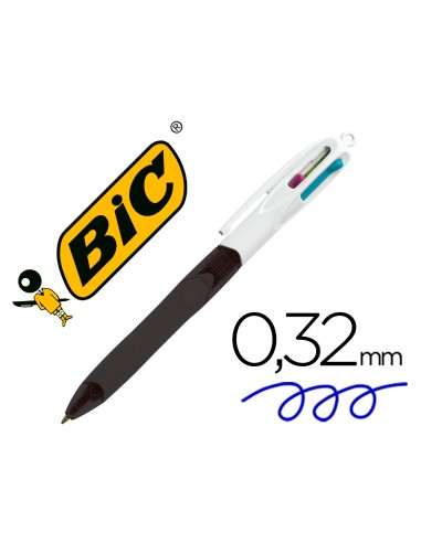 Boligrafo bic cuatro colores con grip colore negro punta 13 mm