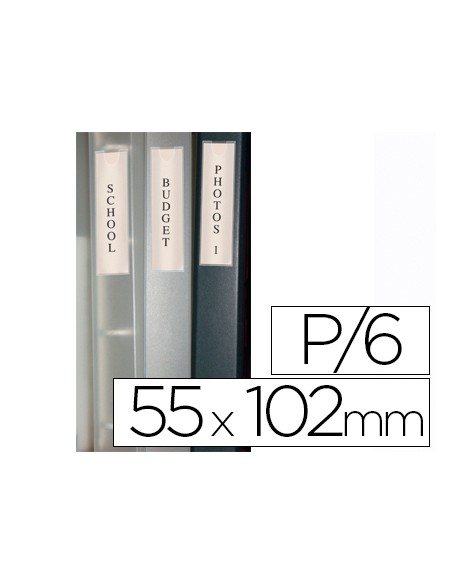 Funda autoadhesiva q connect para lomo de carpeta 55x102mmpack de 6 unidades