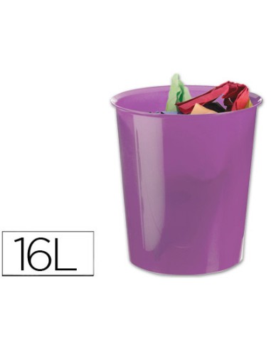 Papelera plastico q connect violeta translucido 16 litros