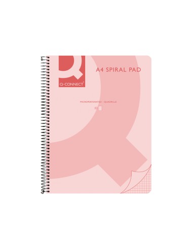 Cuaderno espiral q connect a4 micro tapa plastico 80h 70g cuadro 5mm sin bandas 4 taladros rosa