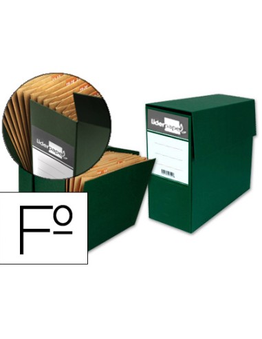 Caja transferencia liderpapel con fuelle folio color verde
