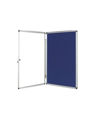 Vitrina de anuncios q connect mural pequena fieltro azul con puerta y marco con cerradura 72x98 cm