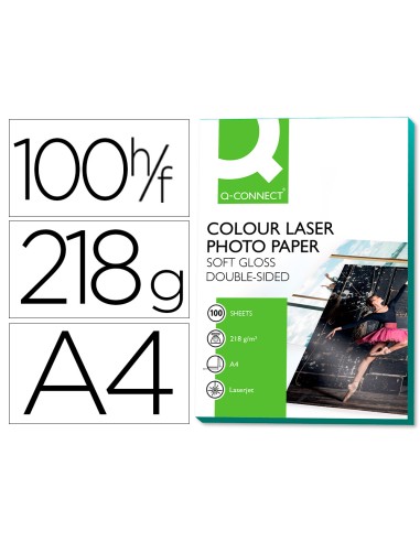 Papel q connect foto glossy din a4 para fotocopiadoras e impresoras laser paquete de 100 hojas de 220 gr